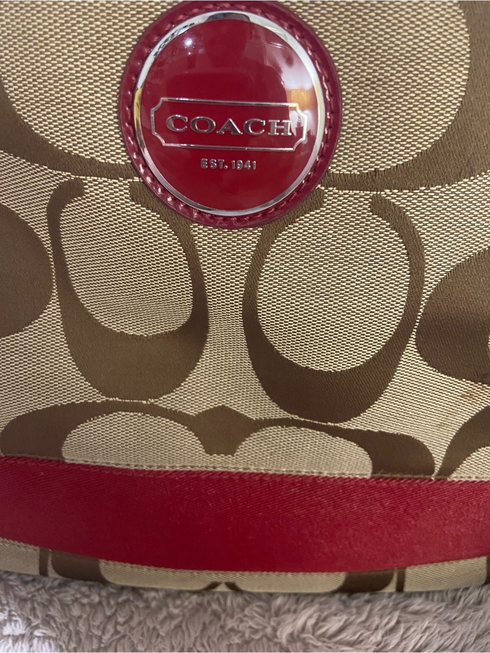 Coach Khaki Signature Canvas Crossbody with Red Trim - Picture 9 of 10